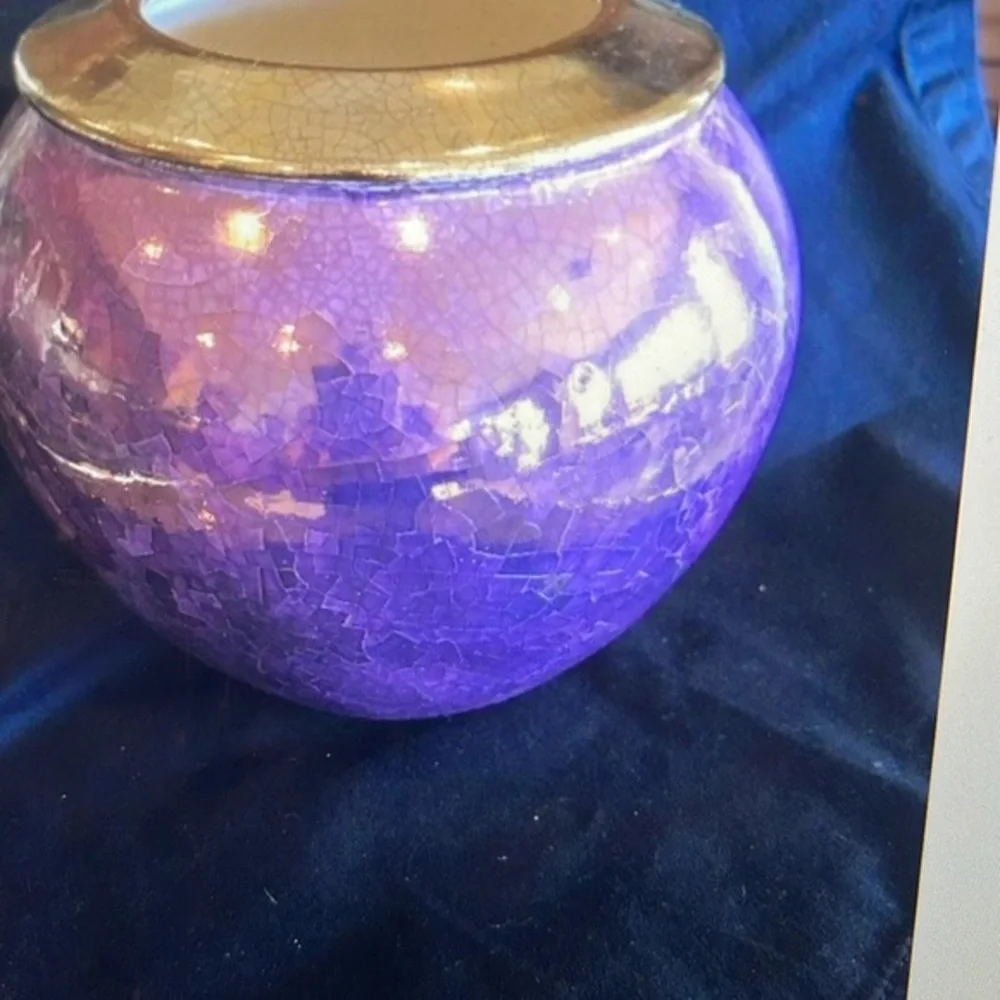 Vase Art by Jan Robinette Signed Purple & Gold